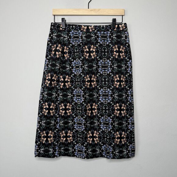 J. Crew Women’s Cotton Mirrored Floral Midi Lined Skirt Front Slit Size 10 - Picture 1 of 9